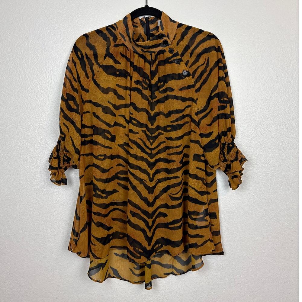 Adam Lippes Animal Print Side Button Mock Neck Blouse 6